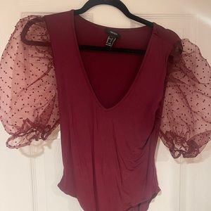 Burgundy Short puff sleeved bodysuit